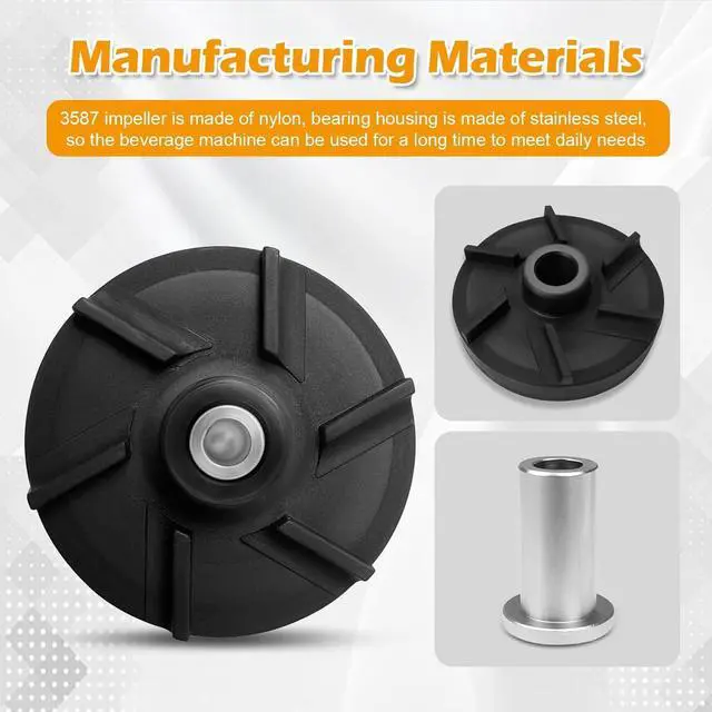 Alt view image 6 of 6 - 3587 Magnetic Impeller, 3220 Bearing Housing Compatible with Grindmaster Crathco Beverage Dispensers, Fits Models D15, D155, D25, D255, D35, D355 (3 Pack)