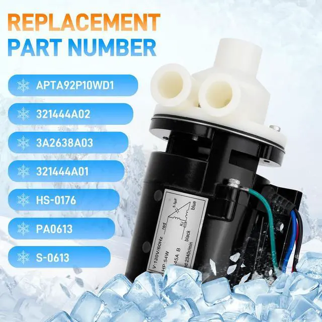 Alt view image 3 of 7 - PA0613 Ice Machine Water Pump Motor Assembly with Capacitor | Compatible with Hoshizaki KM 280 320 450 500 600 630 650 800 900 Series, Replaces S-0613, APTA92P10WD1, 120V 60Hz 0.45A 54W