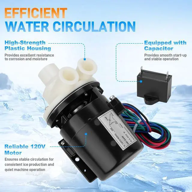 Alt view image 5 of 7 - PA0613 Ice Machine Water Pump Motor Assembly with Capacitor | Compatible with Hoshizaki KM 280 320 450 500 600 630 650 800 900 Series, Replaces S-0613, APTA92P10WD1, 120V 60Hz 0.45A 54W