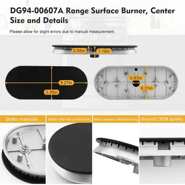 Alt view image 3 of 7 - DG94-00607A Range Surface Burner Center Compatible with Samsung NX60A6511SS NX60A6711SS NX60A6111SS NX58K3310SS Range etc. OEM Upgraded Quality DG94-00607A Center Burner - 5 Year War