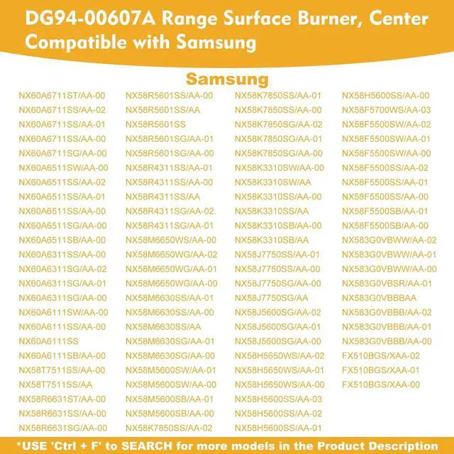 Alt view image 6 of 7 - DG94-00607A Range Surface Burner Center Compatible with Samsung NX60A6511SS NX60A6711SS NX60A6111SS NX58K3310SS Range etc. OEM Upgraded Quality DG94-00607A Center Burner - 5 Year War