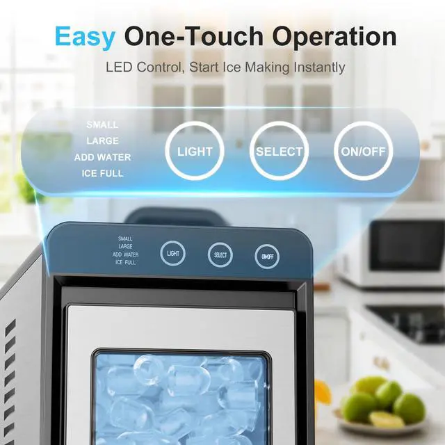 Alt view image 3 of 7 - Countertop Ice Maker, 8 Bullet Cubes in 6 Mins, 26.5lbs in 24Hrs, 2 Ice Sizes, Self-Cleaning Portable Ice Maker with Basket and Scoop, for Home/Office/Camping/RV, Stainless Steel