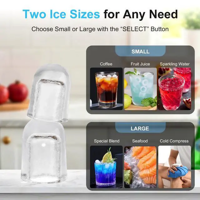 Alt view image 6 of 7 - Countertop Ice Maker with 1.2L Top Water Tank, 8 Bullet Cubes in 6 Mins, 26.5lbs in 24Hrs, 2 Ice Sizes, Self-Cleaning Portable Ice Maker with Basket and Scoop, for Home/Camping/RV, Black