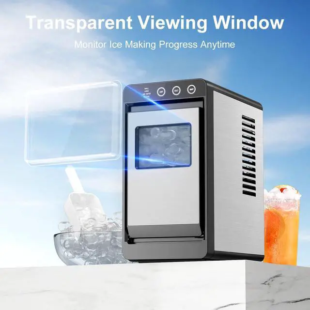 Alt view image 7 of 7 - Countertop Ice Maker, 8 Bullet Cubes in 6 Mins, 26.5lbs in 24Hrs, 2 Ice Sizes, Self-Cleaning Portable Ice Maker with Basket and Scoop, for Home/Office/Camping/RV, Stainless Steel