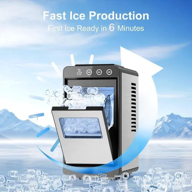 Alt view image 6 of 7 - Countertop Ice Maker, 8 Bullet Cubes in 6 Mins, 26.5lbs in 24Hrs, 2 Ice Sizes, Self-Cleaning Portable Ice Maker with Basket and Scoop, for Home/Office/Camping/RV, Stainless Steel