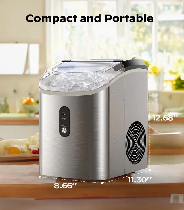 Alt view image 7 of 7 - Nugget Ice Maker Countertop, Pellet Ice Machine with Self-Cleaning Function, Produces 33 lbs of Chewable Ice in 24 Hours, Sonic Ice Maker Perfect for Home Kitchens and Offices, Stainless Steel