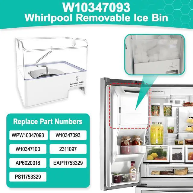 Alt view image 4 of 7 - Upgraded W10347093 Removable Ice Bin Replacement for Whirlpool Refrigerator Ice Maker Parts WPW10347093 Ice Bucket fit WRF736SDAM13, WRF736SDAM14, Replace W10347100, AP6020018 Ice Container Assembly
