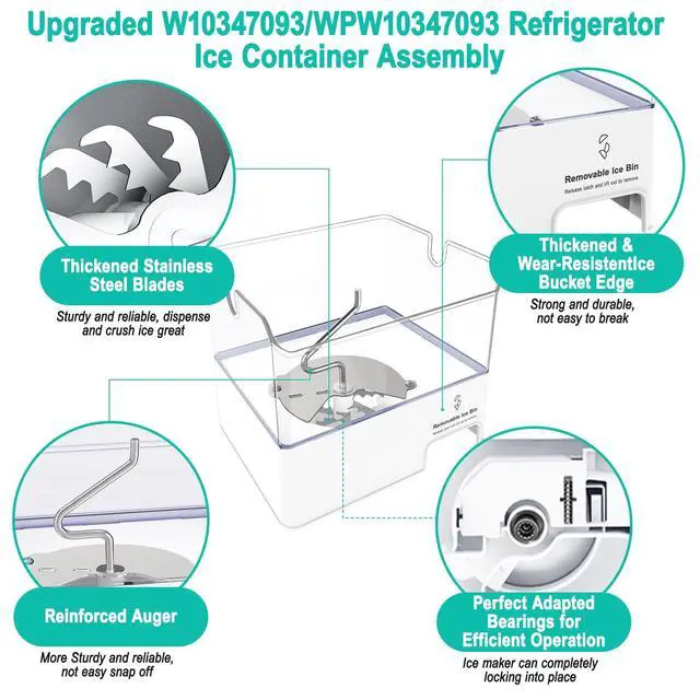 Alt view image 3 of 7 - Upgraded W10347093 Removable Ice Bin Replacement for Whirlpool Refrigerator Ice Maker Parts WPW10347093 Ice Bucket fit WRF736SDAM13, WRF736SDAM14, Replace W10347100, AP6020018 Ice Container Assembly