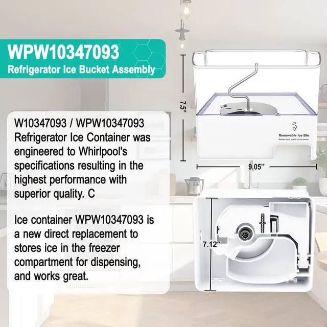 Alt view image 7 of 7 - Upgraded W10347093 Removable Ice Bin Replacement for Whirlpool Refrigerator Ice Maker Parts WPW10347093 Ice Bucket fit WRF736SDAM13, WRF736SDAM14, Replace W10347100, AP6020018 Ice Container Assembly