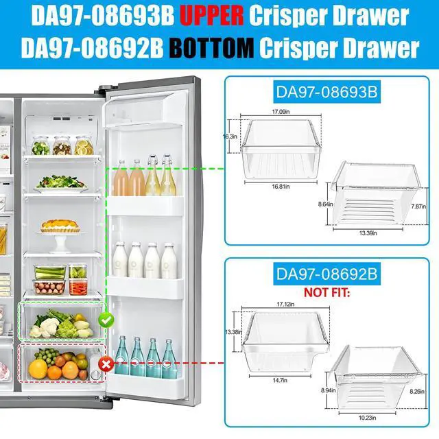 Alt view image 2 of 7 - NEW DA97-08693B Fridge Crisper Drawer Compatible with Samsung Refrigerator Drawers Replacement Shelves,DA97-08693A Vegetable Drawer(Upper) Bin Samsung RS25J500DSR RS25J500DSG Refrigerator Parts