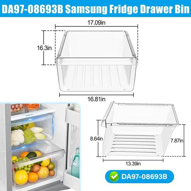 Alt view image 3 of 7 - NEW DA97-08693B Fridge Crisper Drawer Compatible with Samsung Refrigerator Drawers Replacement Shelves,DA97-08693A Vegetable Drawer(Upper) Bin Samsung RS25J500DSR RS25J500DSG Refrigerator Parts