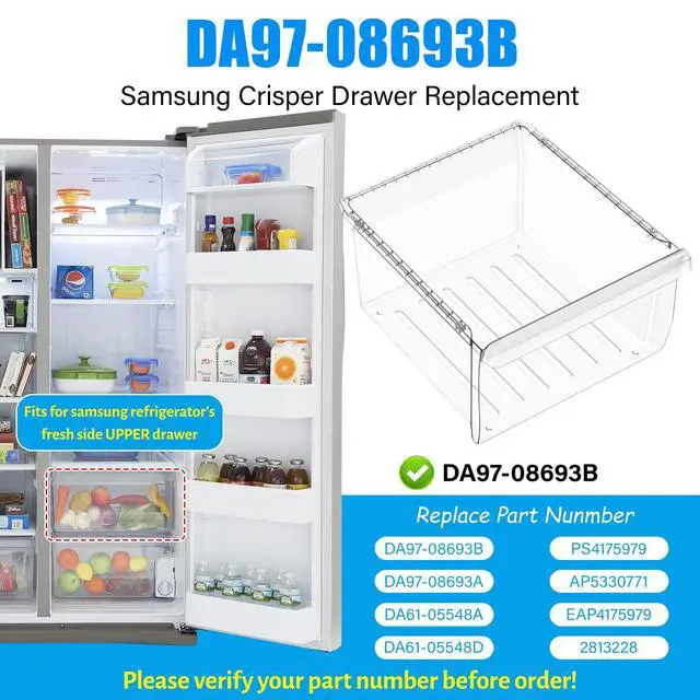 Alt view image 5 of 7 - NEW DA97-08693B Fridge Crisper Drawer Compatible with Samsung Refrigerator Drawers Replacement Shelves,DA97-08693A Vegetable Drawer(Upper) Bin Samsung RS25J500DSR RS25J500DSG Refrigerator Parts