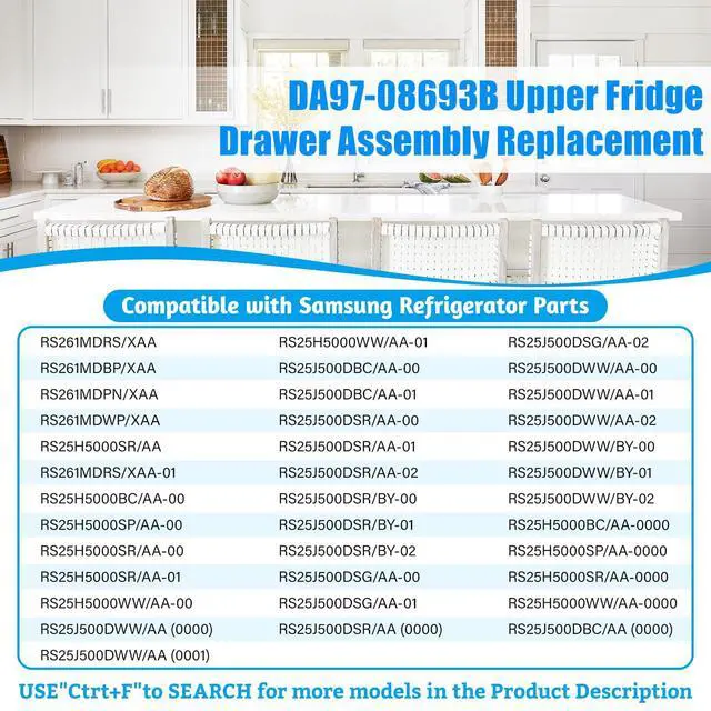 Alt view image 4 of 7 - NEW DA97-08693B Fridge Crisper Drawer Compatible with Samsung Refrigerator Drawers Replacement Shelves,DA97-08693A Vegetable Drawer(Upper) Bin Samsung RS25J500DSR RS25J500DSG Refrigerator Parts