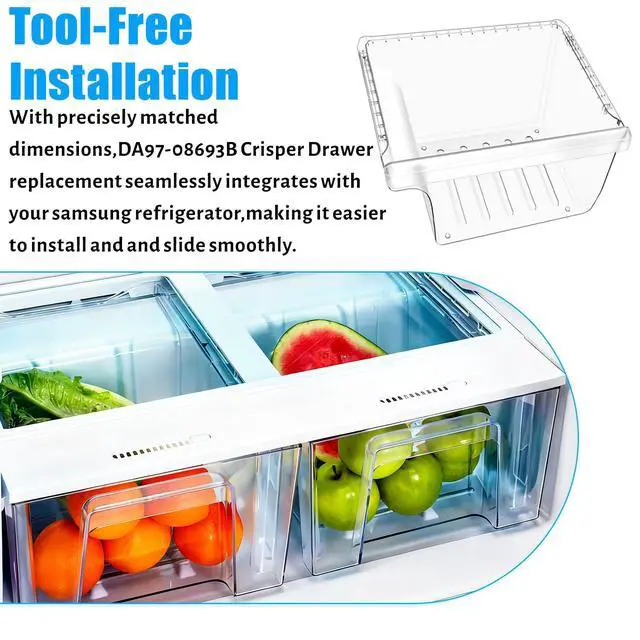 Alt view image 7 of 7 - NEW DA97-08693B Fridge Crisper Drawer Compatible with Samsung Refrigerator Drawers Replacement Shelves,DA97-08693A Vegetable Drawer(Upper) Bin Samsung RS25J500DSR RS25J500DSG Refrigerator Parts