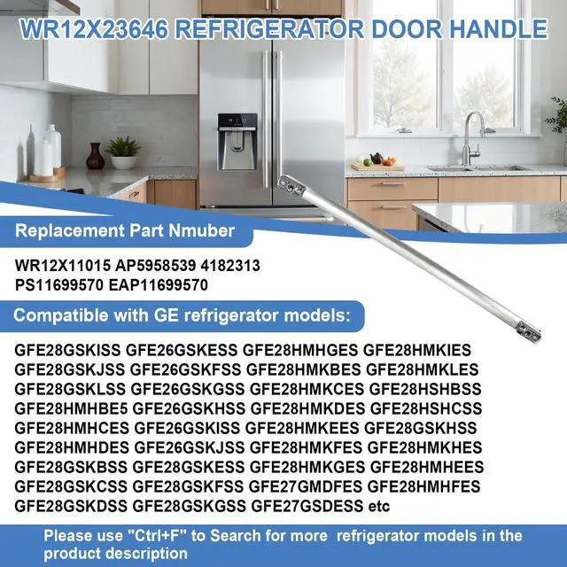 Alt view image 2 of 7 - WR12X23646 Refrigerator Door Handle Compatible with GE Hotpoint Haier Monogram Café Freezer Door Handle Replace for WR12X11015 AP5958539 4182313 PS11699570 EAP11699570