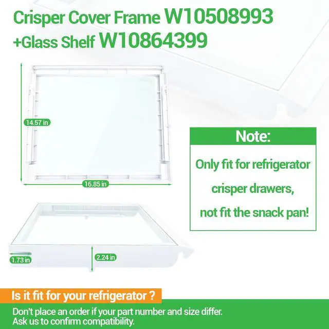 Alt view image 2 of 7 - W10508993, W10864399 Refrigerator Glass Crisper Cover Compatible with whirlpool, kenmore, maytag, amana and kitchenAid etc, Crisper Drawer Cover Assembly W10275293 Replace 2217039, 2206096, 2209698