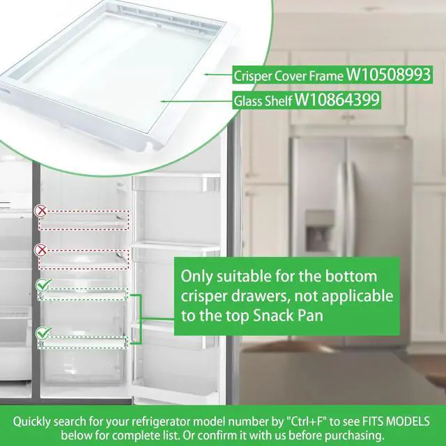 Alt view image 3 of 7 - W10508993, W10864399 Refrigerator Glass Crisper Cover Compatible with whirlpool, kenmore, maytag, amana and kitchenAid etc, Crisper Drawer Cover Assembly W10275293 Replace 2217039, 2206096, 2209698
