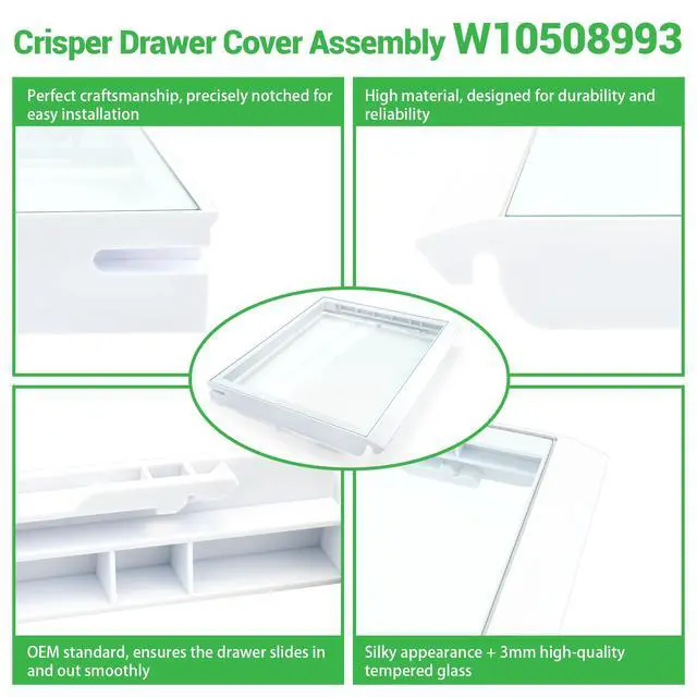 Alt view image 7 of 7 - W10508993, W10864399 Refrigerator Glass Crisper Cover Compatible with whirlpool, kenmore, maytag, amana and kitchenAid etc, Crisper Drawer Cover Assembly W10275293 Replace 2217039, 2206096, 2209698
