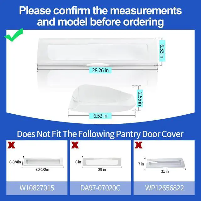 Alt view image 3 of 7 - W10827914 W10165964 Pantry Drawer Door Cover Compatible with Whirlpool Maytag Kenmore Refrigerator Drawer Front, Replacement 12656820 12656823 1455167 AP5985815 Refrigerator Pantry Drawer Lid