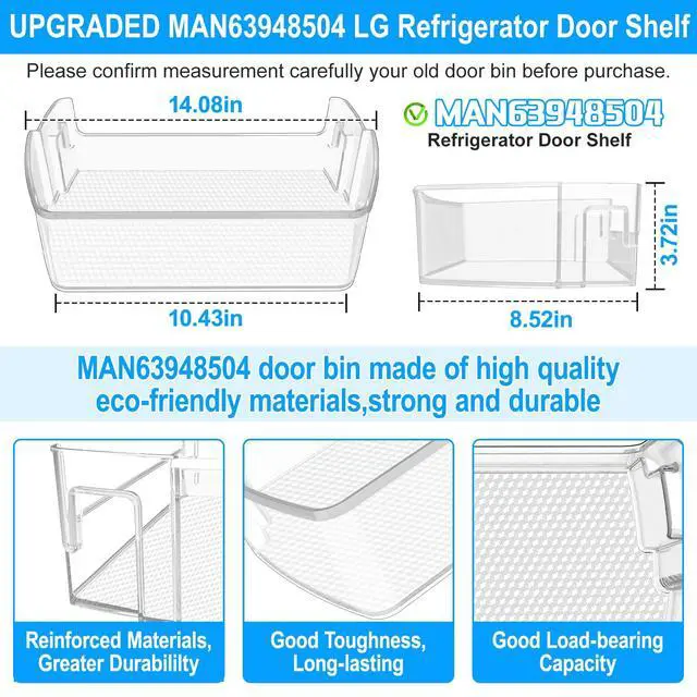 Alt view image 2 of 7 - 2PACK UPGRADED MAN63948504 Refrigerator Door Shelf Bin Compatible with LG Fridge Door Shelf Replacement Parts LMXS28626S LFXS26973S LFXC22526D MAN63948504 Kenmore LG Fridge Door Bin Shelves Basket