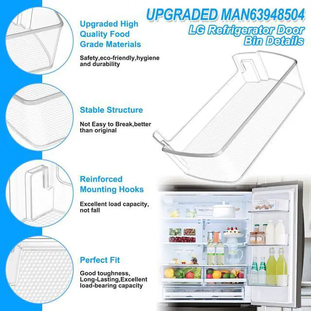 Alt view image 4 of 7 - 2PACK UPGRADED MAN63948504 Refrigerator Door Shelf Bin Compatible with LG Fridge Door Shelf Replacement Parts LMXS28626S LFXS26973S LFXC22526D MAN63948504 Kenmore LG Fridge Door Bin Shelves Basket