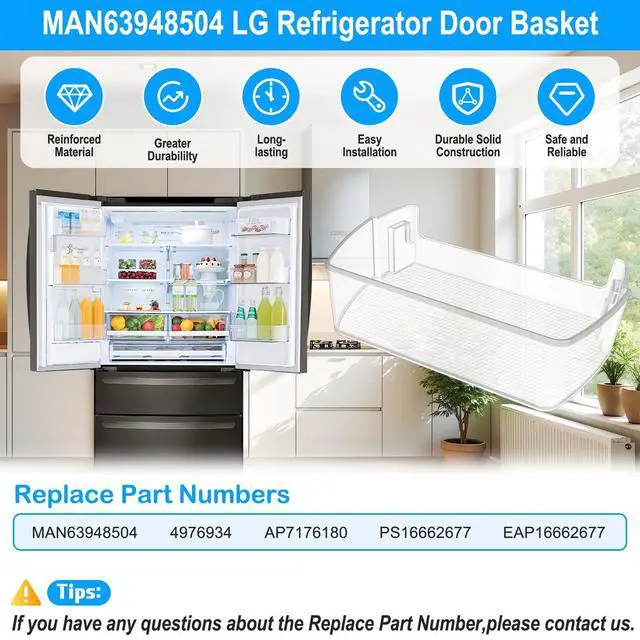 Alt view image 5 of 7 - 2PACK UPGRADED MAN63948504 Refrigerator Door Shelf Bin Compatible with LG Fridge Door Shelf Replacement Parts LMXS28626S LFXS26973S LFXC22526D MAN63948504 Kenmore LG Fridge Door Bin Shelves Basket