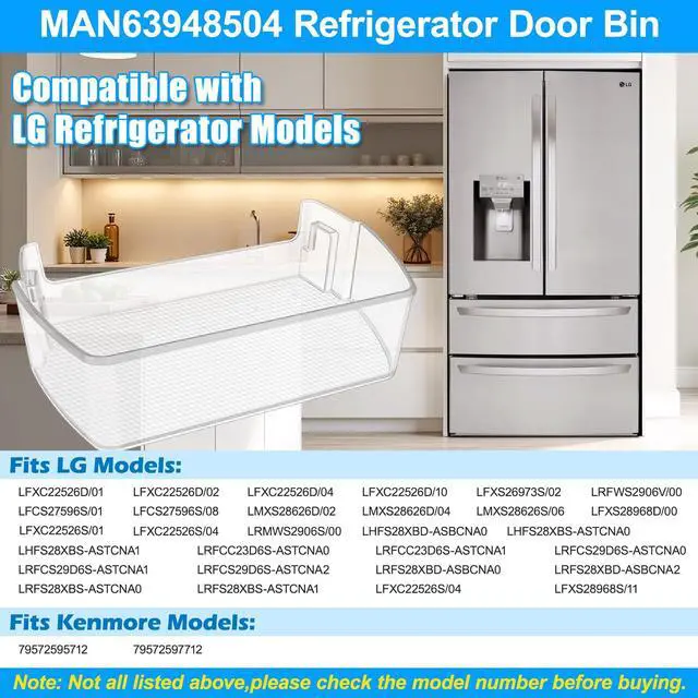 Alt view image 6 of 7 - 2PACK UPGRADED MAN63948504 Refrigerator Door Shelf Bin Compatible with LG Fridge Door Shelf Replacement Parts LMXS28626S LFXS26973S LFXC22526D MAN63948504 Kenmore LG Fridge Door Bin Shelves Basket