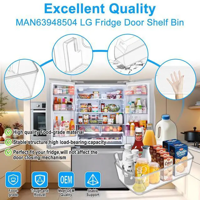 Alt view image 7 of 7 - 2PACK UPGRADED MAN63948504 Refrigerator Door Shelf Bin Compatible with LG Fridge Door Shelf Replacement Parts LMXS28626S LFXS26973S LFXC22526D MAN63948504 Kenmore LG Fridge Door Bin Shelves Basket