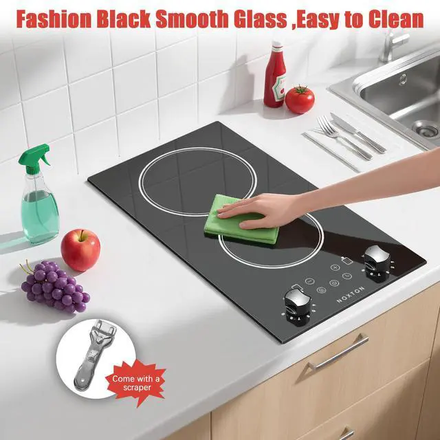 Alt view image 4 of 7 - 2 Burners Electric Cooktop 110V, 12 Inch Radiant Ceramic Stove(YS) | 110V Outlet Plug, Knob & Touch Control, 2000W, Built-in or Countertop Use, Portable Electric Hot Plate, Timer, Child Lock