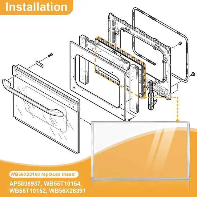 Alt view image 2 of 7 - WB56X22160 Range Oven Inner Door Glass for GE Oven, Stove | Double-Layer Glass, Window Pack Assembly, Part Number: WB55T10154, WB56T10152, WB56X26391, 33791631