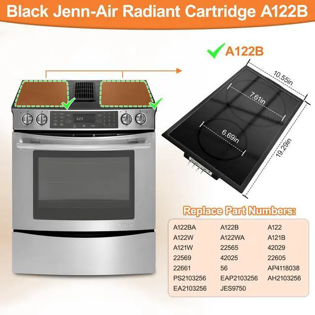 Alt view image 2 of 7 - Upgraded A122B Radiant Cartridge Compatible with Jenn Air Cooktop Replacement Parts, A122BA Glass Cooktop Replacement Burner For Jenn-Air Range/Cooktop Cartridge Black With Ceran Glass-Ceramic Surface