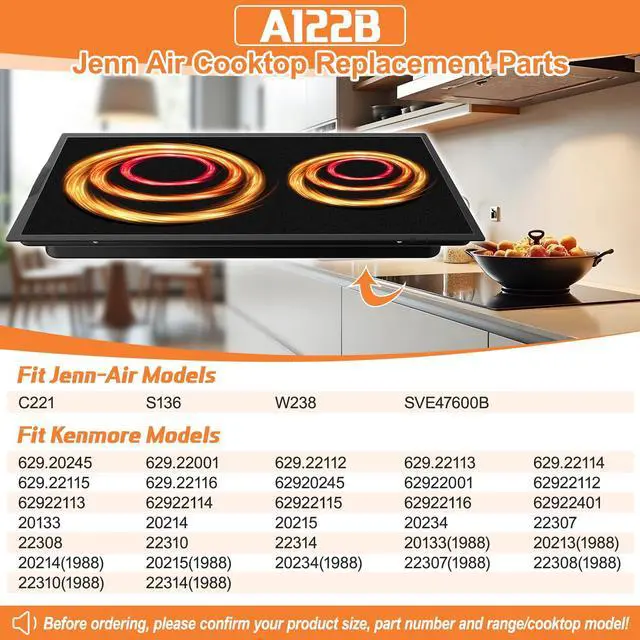 Alt view image 3 of 7 - Upgraded A122B Radiant Cartridge Compatible with Jenn Air Cooktop Replacement Parts, A122BA Glass Cooktop Replacement Burner For Jenn-Air Range/Cooktop Cartridge Black With Ceran Glass-Ceramic Surface