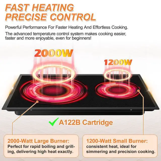 Alt view image 5 of 7 - Upgraded A122B Radiant Cartridge Compatible with Jenn Air Cooktop Replacement Parts, A122BA Glass Cooktop Replacement Burner For Jenn-Air Range/Cooktop Cartridge Black With Ceran Glass-Ceramic Surface