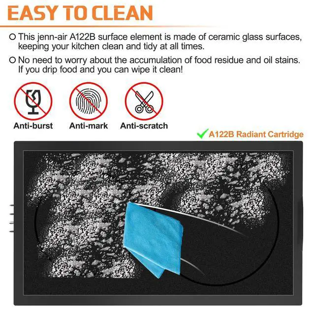 Alt view image 6 of 7 - Upgraded A122B Radiant Cartridge Compatible with Jenn Air Cooktop Replacement Parts, A122BA Glass Cooktop Replacement Burner For Jenn-Air Range/Cooktop Cartridge Black With Ceran Glass-Ceramic Surface