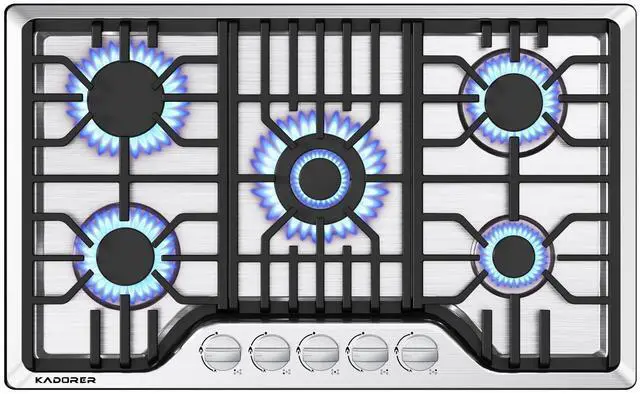 Main image of 30 inch Gas Cooktop, Bulit-in Gas Stove Top with 5 Burner, NG/LPG Convertible Cooktops, 5 Burner Propane Cooktop with Thermocouple Protection, Stainless Steel