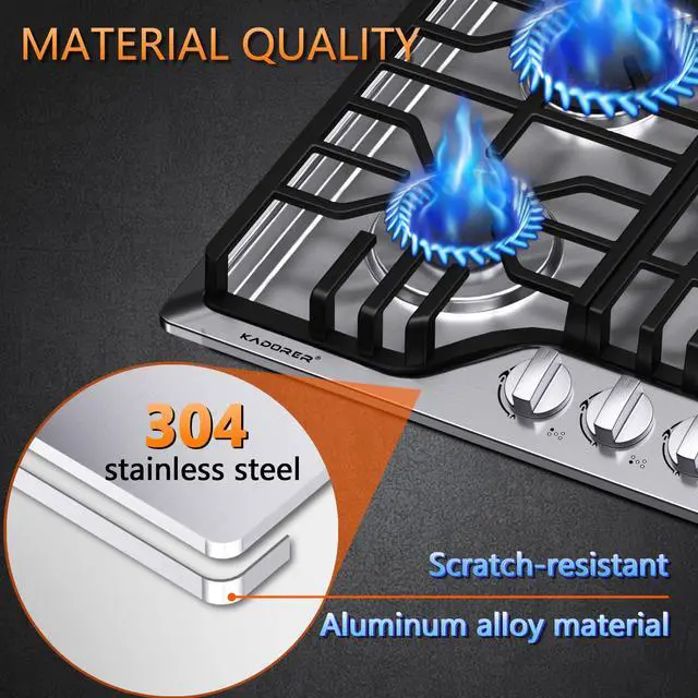 Alt view image 5 of 7 - 30 inch Gas Cooktop, Bulit-in Gas Stove Top with 5 Burner, NG/LPG Convertible Cooktops, 5 Burner Propane Cooktop with Thermocouple Protection, Stainless Steel
