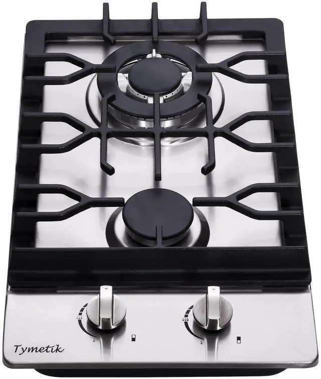 Main image of Bakysso Gas Cooktop 12 Inch, 2 Burners Gas Stovetop Built-in Stainless Steel Gas Stove Dual Fuel LPG/NG Convertible Gas Hob for RVs, Apartments, Outdoor, 12 Inch Stainless Steel