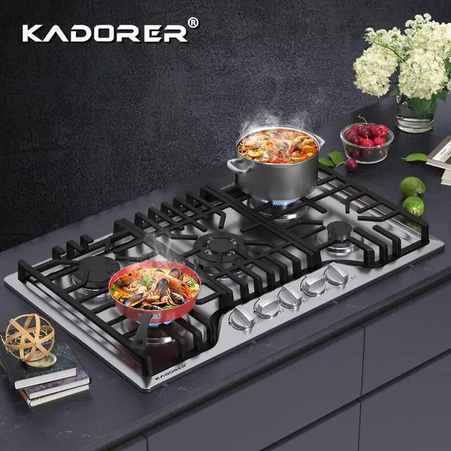 Alt view image 7 of 7 - 30 inch Gas Cooktop, Bulit-in Gas Stove Top with 5 Burner, NG/LPG Convertible Cooktops, 5 Burner Propane Cooktop with Thermocouple Protection, Stainless Steel