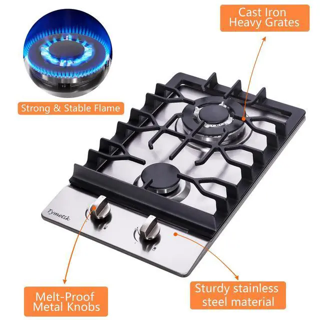 Alt view image 2 of 7 - Bakysso Gas Cooktop 12 Inch, 2 Burners Gas Stovetop Built-in Stainless Steel Gas Stove Dual Fuel LPG/NG Convertible Gas Hob for RVs, Apartments, Outdoor, 12 Inch Stainless Steel