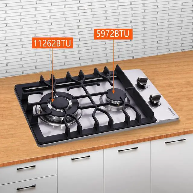 Alt view image 3 of 7 - Bakysso Gas Cooktop 12 Inch, 2 Burners Gas Stovetop Built-in Stainless Steel Gas Stove Dual Fuel LPG/NG Convertible Gas Hob for RVs, Apartments, Outdoor, 12 Inch Stainless Steel