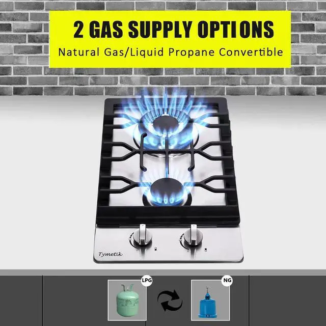 Alt view image 4 of 7 - Bakysso Gas Cooktop 12 Inch, 2 Burners Gas Stovetop Built-in Stainless Steel Gas Stove Dual Fuel LPG/NG Convertible Gas Hob for RVs, Apartments, Outdoor, 12 Inch Stainless Steel