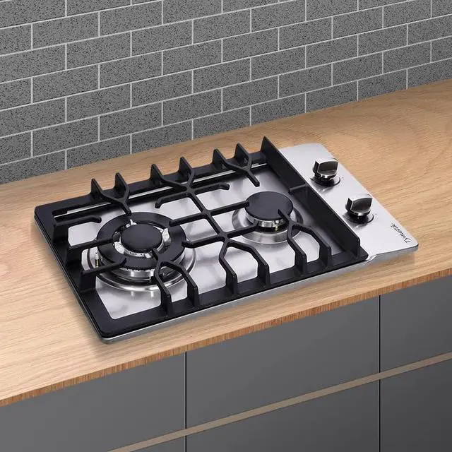 Alt view image 6 of 7 - Bakysso Gas Cooktop 12 Inch, 2 Burners Gas Stovetop Built-in Stainless Steel Gas Stove Dual Fuel LPG/NG Convertible Gas Hob for RVs, Apartments, Outdoor, 12 Inch Stainless Steel