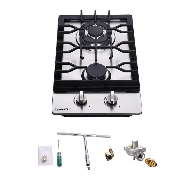 Alt view image 7 of 7 - Bakysso Gas Cooktop 12 Inch, 2 Burners Gas Stovetop Built-in Stainless Steel Gas Stove Dual Fuel LPG/NG Convertible Gas Hob for RVs, Apartments, Outdoor, 12 Inch Stainless Steel