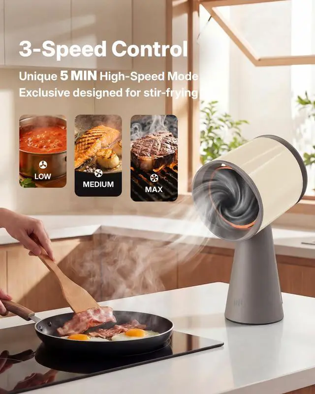 Alt view image 2 of 7 - Portable Range Hood, Desktop Range Hood with 3 Speed, Low Noise Large Oil Collection Cup, Detachable Aluminum Filter, Kitchen Exhaust Fan for Apartments, Indoor BBQ and RV, Apricot-HD06