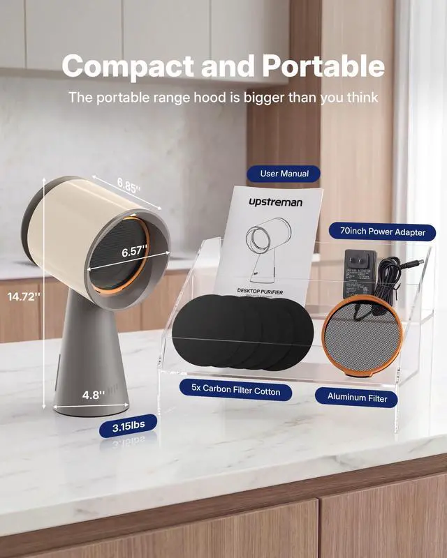 Alt view image 3 of 7 - Portable Range Hood, Desktop Range Hood with 3 Speed, Low Noise Large Oil Collection Cup, Detachable Aluminum Filter, Kitchen Exhaust Fan for Apartments, Indoor BBQ and RV, Apricot-HD06