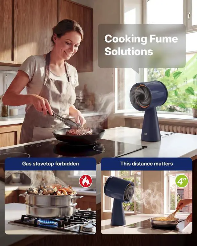 Alt view image 4 of 7 - Portable Range Hood, Desktop Range Hood with 3 Speed, Low Noise Large Oil Collection Cup, Detachable Aluminum Filter, Kitchen Exhaust Fan for Apartments, Indoor BBQ and RV, Navy Blue-HD06