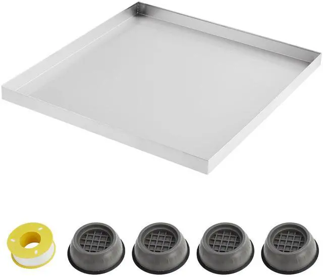 Main image of 24 in x 24 in Washing Machine Pan for Washer and Dryer and Small Appliances, 304 Stainless Steel Washing Machine Tray with 4 Pcs Anti-Vibration Washing Machine Feet, No Hole