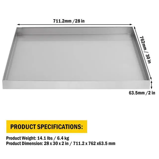 Alt view image 7 of 7 - 28" X 30" Washing Machine Drain Pan, Compact Washer Drip Tray, 304 Stainless Steel Heavy Duty Drip Tray with 4 Anti-Vibration Feet for Washer Dryer and Small Appliances