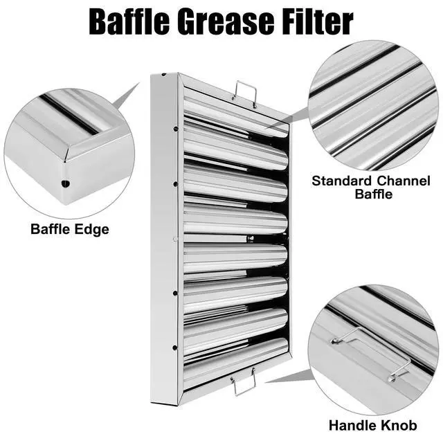 Alt view image 3 of 7 - Hood Filters 19.5W x 19.5H Inch 430 Stainless Steel Pack of 6, 7 Grooves Commercial Hood Filters, Commercial Kitchen Range Hood Filter for Grease Rated Commercial Kitchen Exhaust Hoods