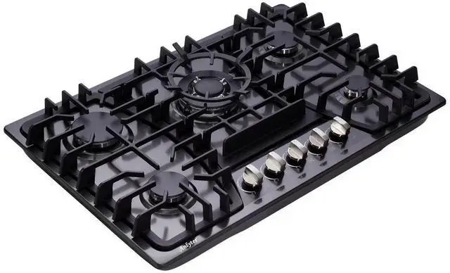 Main image of 30 Inch Gas Cooktop, 5 Burners Built-in Stovetop, Stainless Steel LPG/NG Convertible Stove, Dual Fuel Sealed Hob - Black